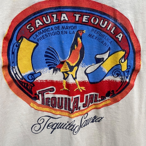 Vintage 1990s SAUZA Tequila Mexicana Distressed T-Shirt L White Cotton - Picture 3 of 8